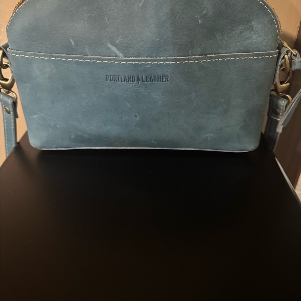 Portland Leather Blue Crossbody Bag with Minimalist Design